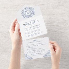 Invitación Todo En Uno El blanco azul boda deja todo en una sola invitaci