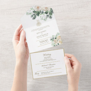 Invitación Todo En Uno El BODA islámico NIKAH WALLIMAH Flores Todo En Uno
