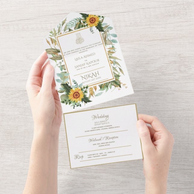 Invitación Todo En Uno El BODA islámico NIKAH WALLIMAH Flores Todo En Uno (desgarro)