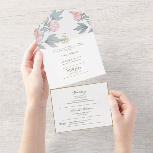 Invitación Todo En Uno El BODA islámico NIKAH WALLIMAH Flores Todo En Uno (desgarro)