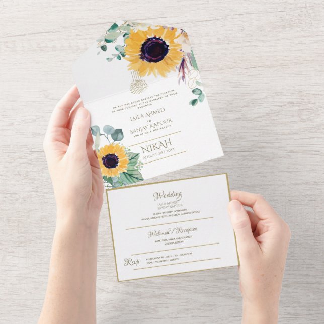 Invitación Todo En Uno El BODA islámico NIKAH WALLIMAH Flores Todo En Uno (desgarro)