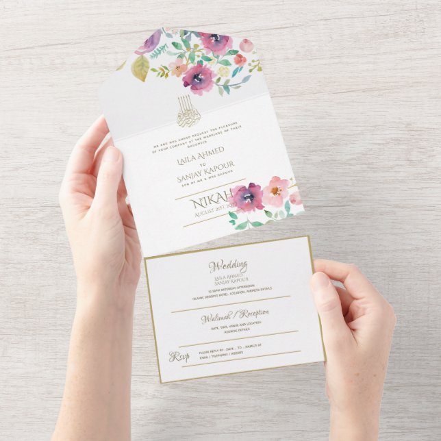 Invitación Todo En Uno El BODA islámico NIKAH WALLIMAH Flores Todo En Uno (desgarro)