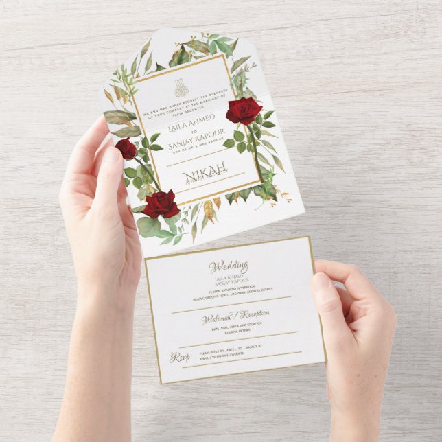 Invitación Todo En Uno El BODA islámico NIKAH WALLIMAH Flores Todo En Uno (desgarro)