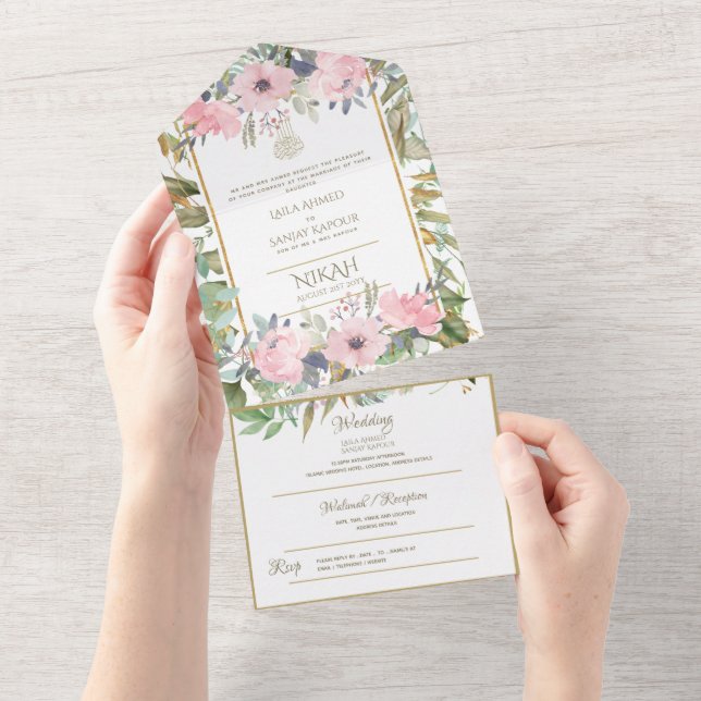 Invitación Todo En Uno El BODA islámico NIKAH WALLIMAH Flores Todo En Uno (desgarro)