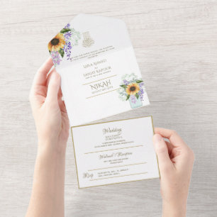 Invitación Todo En Uno El BODA islámico NIKAH WALLIMAH Gold Floral All In