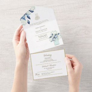 Invitación Todo En Uno El BODA islámico NIKAH WALLIMAH Gold Floral All In