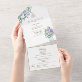 Invitación Todo En Uno El BODA islámico NIKAH WALLIMAH Gold Floral All In