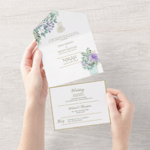 Invitación Todo En Uno El BODA islámico NIKAH WALLIMAH Gold Floral All In