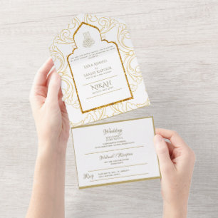 Invitación Todo En Uno El BODA islámico NIKAH WALLIMAH Ornate Oro En