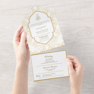Invitación Todo En Uno El BODA islámico NIKAH WALLIMAH Ornate Oro En