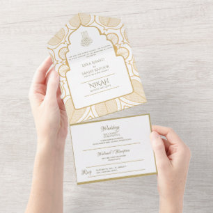 Invitación Todo En Uno El BODA islámico NIKAH WALLIMAH Ornate Oro En