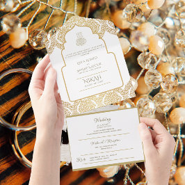 Invitación Todo En Uno El BODA islámico NIKAH WALLIMAH Ornate Oro En