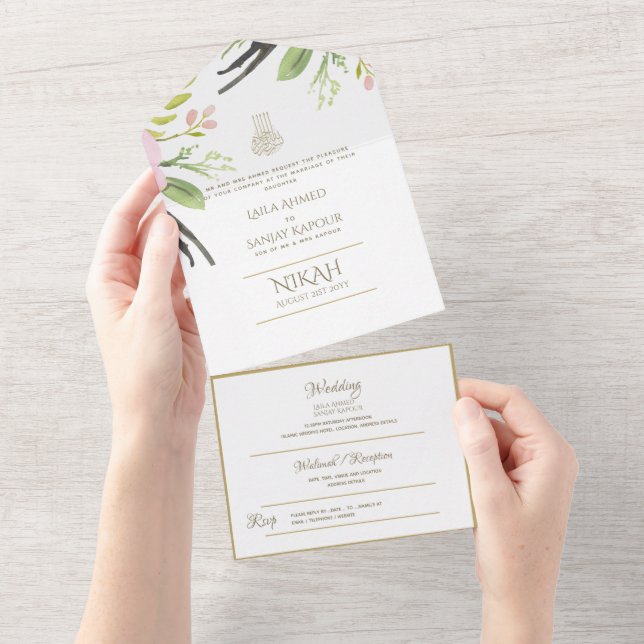 Invitación Todo En Uno El BODA islámico NIKAH WALLIMAH Verdor Todo En Uno (desgarro)