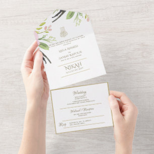 Invitación Todo En Uno El BODA islámico NIKAH WALLIMAH Verdor Todo En Uno