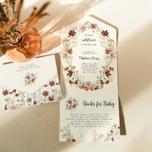Invitación Todo En Uno El Boho Wildflower Baby Shower todo en una invitac