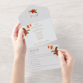 Invitación Todo En Uno El bouquet de Boho con flores de fuego