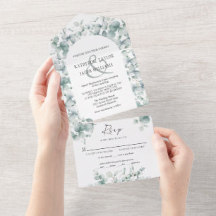 Invitación Todo En Uno El Eucalipto verde deja Boda en uno