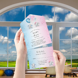 Invitación Todo En Uno El género revela la ducha de bebé elefantes rosas