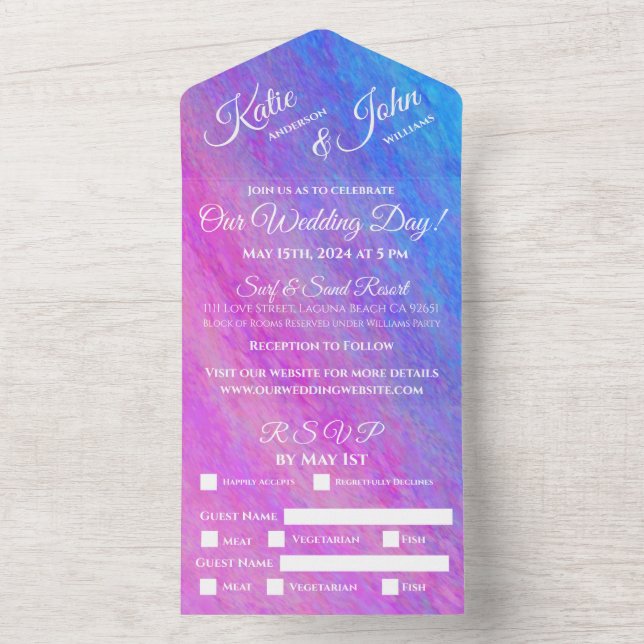 Invitación Todo En Uno El Mar Boda-Playa De Stardust - Todo En Una Invita (Interior)