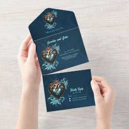 Invitación Todo En Uno El maravilloso y elegante corazón de steampunk.
