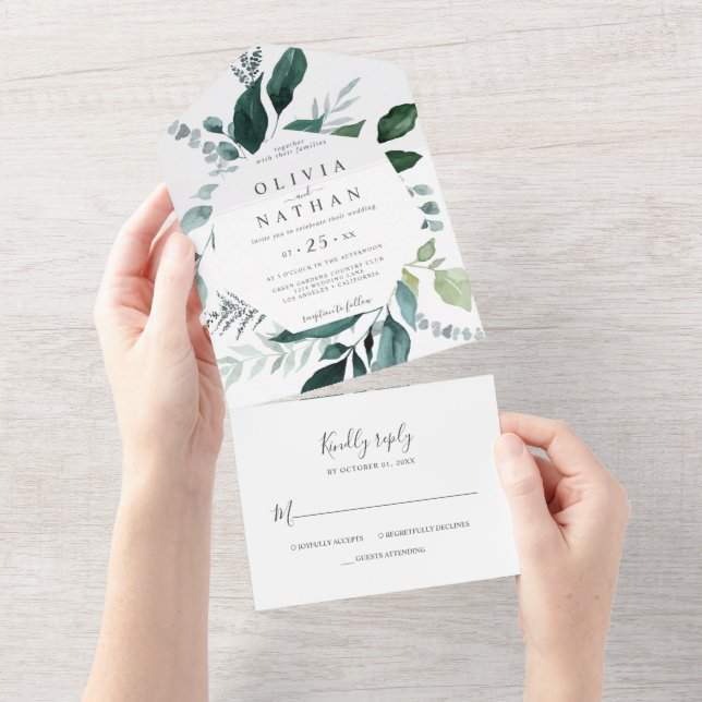 Invitación Todo En Uno El marco verde esmeralda deja al Boda todo en uno (desgarro)