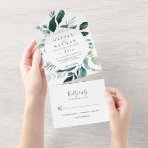 Invitación Todo En Uno El marco verde esmeralda deja al Boda todo en uno