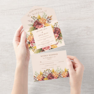 Invitación Todo En Uno El Naranja ruso Terracotta Fall Boho Wedding RSVP