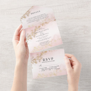 Invitación Todo En Uno El oro moderno engaña al Boda color agua rosa Rubo