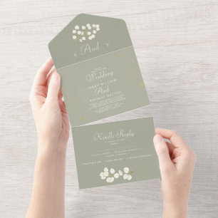 Invitación Todo En Uno El oro verde sabio deja al Boda de la vegetación t