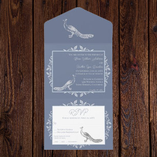 Invitación Todo En Uno El Polvoriento Pavo Real Azul Florece Todo En Una