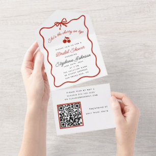 Invitación Todo En Uno El rojo paradisíaco es la cereza en la ducha de no