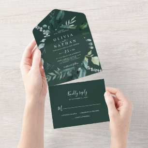 Invitación Todo En Uno El verde esmeralda deja marco Boda todo en uno