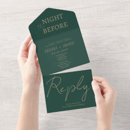 Invitación Todo En Uno El verde esmeralda mínimo la noche antes del Boda