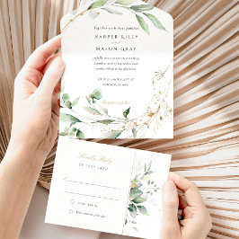 Invitación Todo En Uno Elegancia botánica suite Boda todo en uno