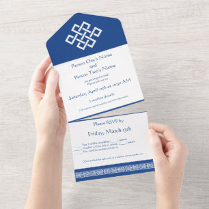 Invitación Todo En Uno Elegancia China en Azul