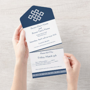 Invitación Todo En Uno Elegancia China en Azul Marino