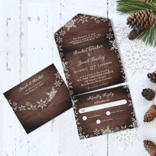Invitación Todo En Uno Elegancia rústica copas de nieve Boda de Navidades