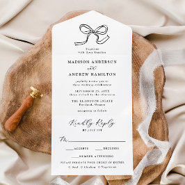 Invitación Todo En Uno Elegant Black Bow Wedding