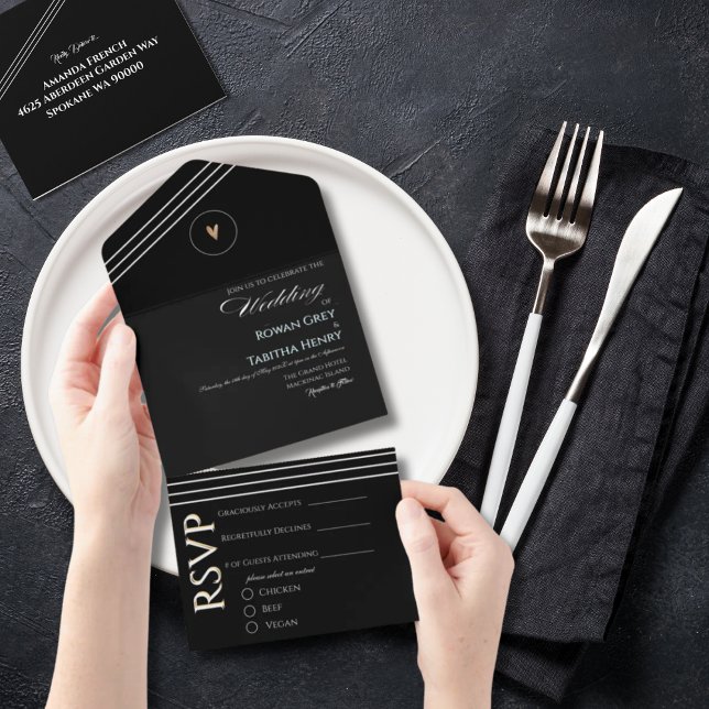 Invitación Todo En Uno Elegant Boho Minimalist Black & White Wedding (Subido por el creador)