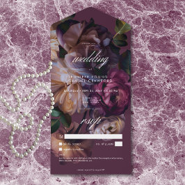 Invitación Todo En Uno Elegant Burgundy Moody Floral Wedding No Dinner