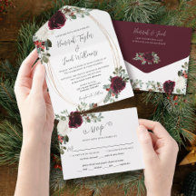 Elegant Christmas Burgundy Winter Wedding