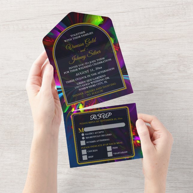 Invitación Todo En Uno Elegant Classic Modern Floral Pattern #902 Wedding (desgarro)