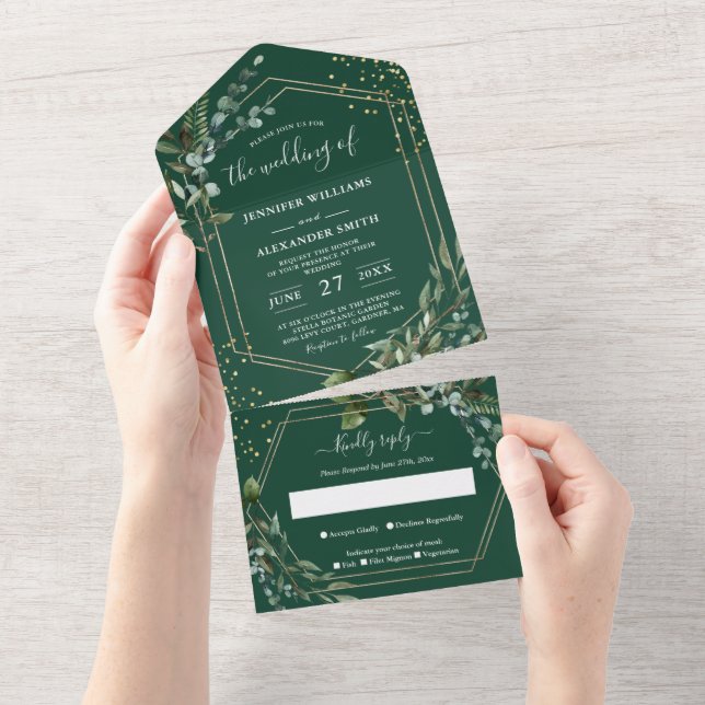 Invitación Todo En Uno elegant eucalyptus wedding (desgarro)
