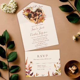 Invitación Todo En Uno Elegant Floral Boho Fall in Love Photo Wedding