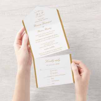 Invitación Todo En Uno Elegant Gold Calligraphy Script Monogram Wedding