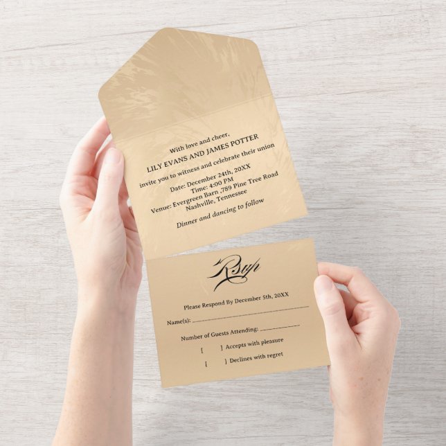 Invitación Todo En Uno Elegant Luxury Gold Marbled Wedding (desgarro)