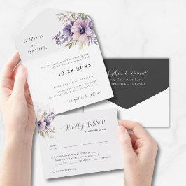 Invitación Todo En Uno Elegant Minimal Floral White Wedding Invitation 