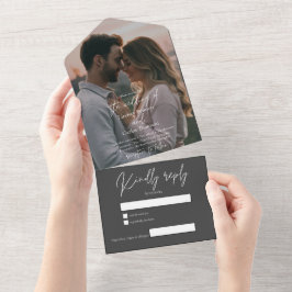 Invitación Todo En Uno Elegant modern gray wedding photo with RSVP