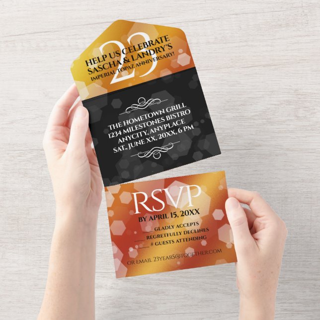 Invitación Todo En Uno Elegante 23° Aniversario del Boda Imperial Topaz (desgarro)