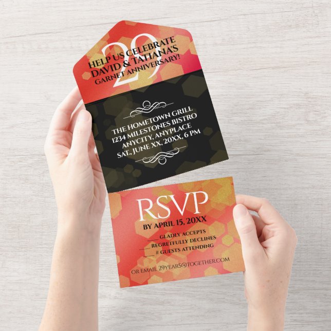 Invitación Todo En Uno Elegante 29º Aniversario de Bodas de Granate (desgarro)
